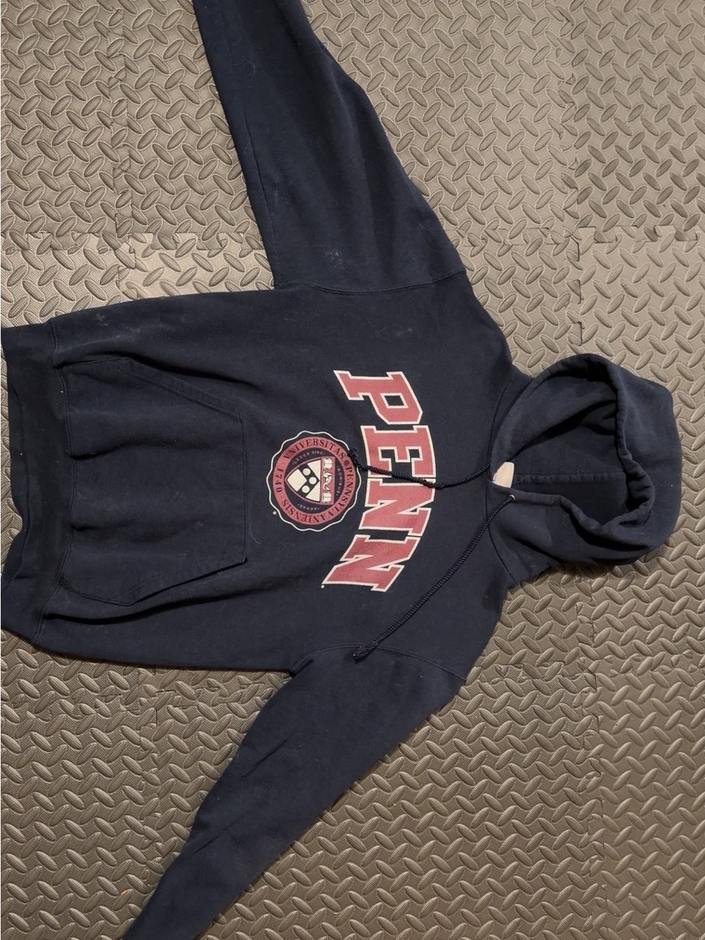 Champion Navy Crewneck Hoodie with Red Penn Collegiate Logo